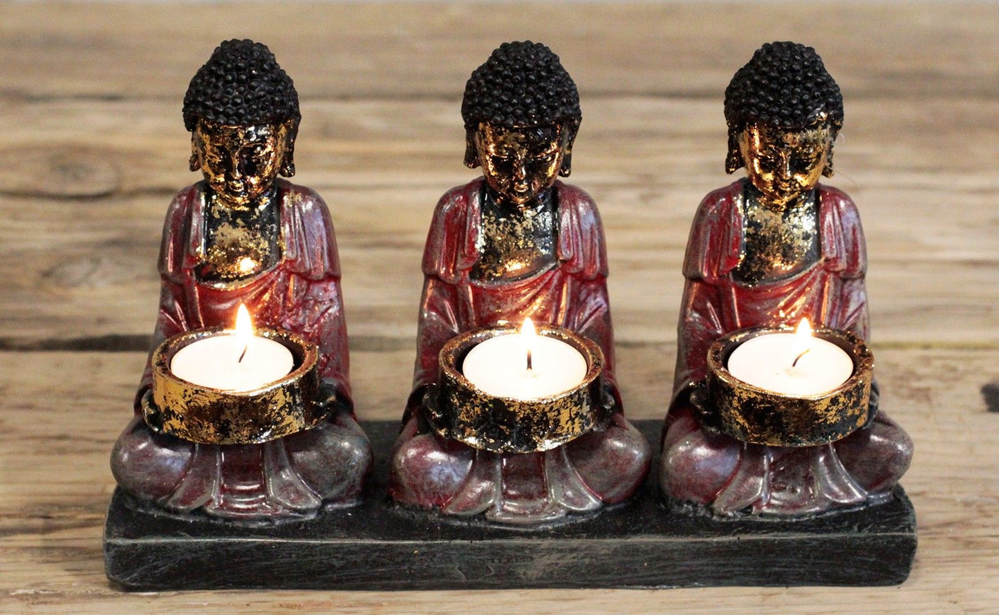 Kerzenständer 'Drei Anhänger' - Antik-Buddha Figur aus Harz