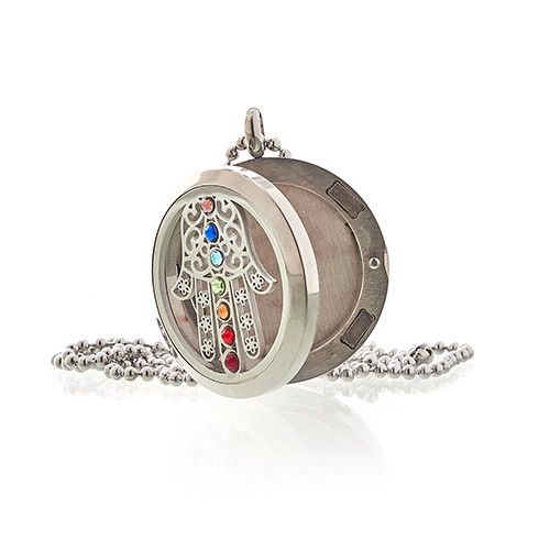 Aromatherapie Halskette Hamsa Chakra - 30mm Edelstahl mit Duftpad