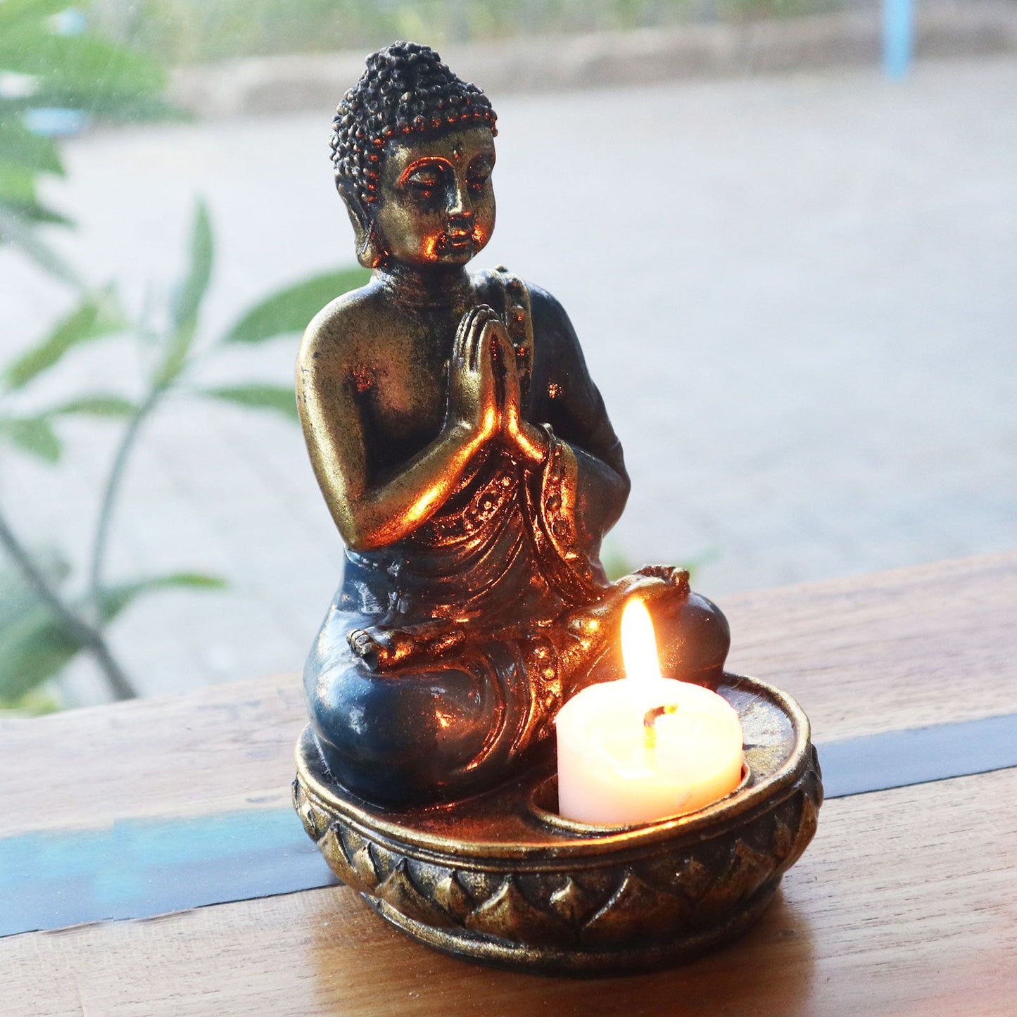 Handbemalte Buddha-Kerzenfigur in Rot - Medium - Für Harmonie und Ruhe