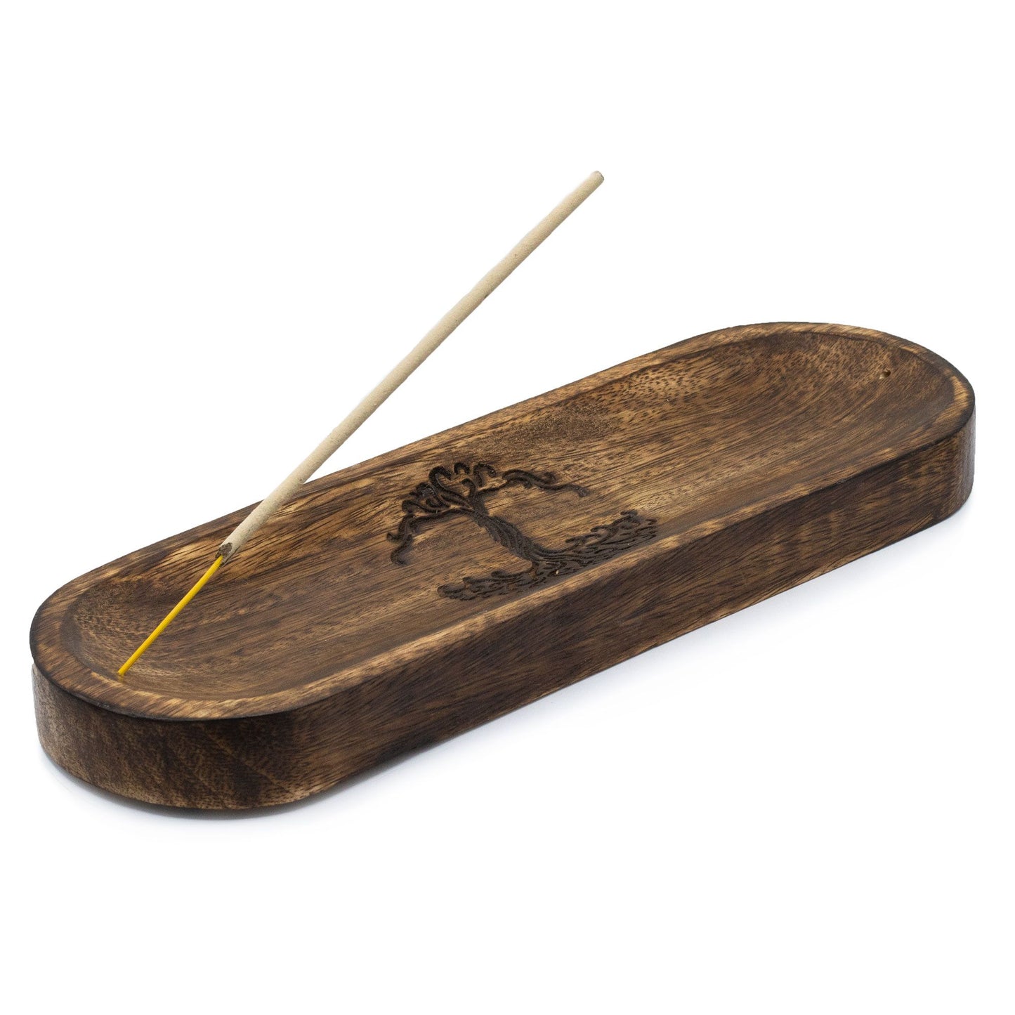 Räucherschale 'Lebensbaum' aus Mangoholz - Handgeschnitztes Unikat 30x10 cm