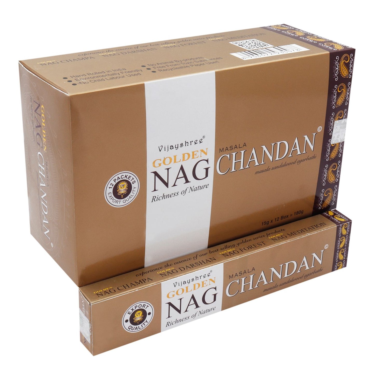 Golden Nag Chandan Premium Räucherstäbchen – 15g Packung mit langer Brenndauer