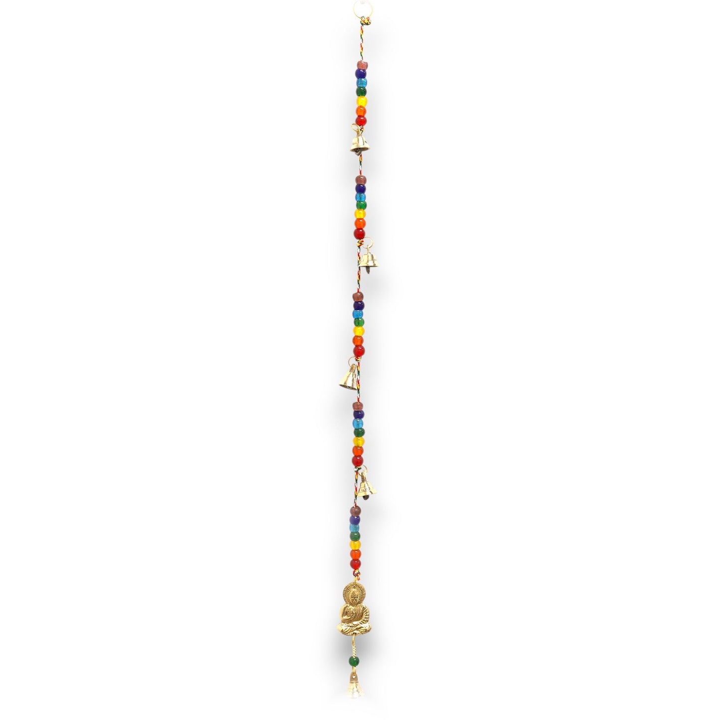 Handgefertigtes Messing-Klangspiel mit Buddha und Chakra-Perlen – 53 cm