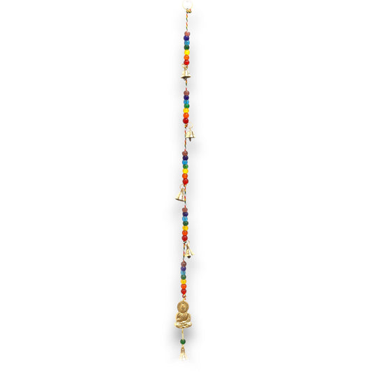 Handgefertigtes Messing-Klangspiel mit Buddha und Chakra-Perlen – 53 cm