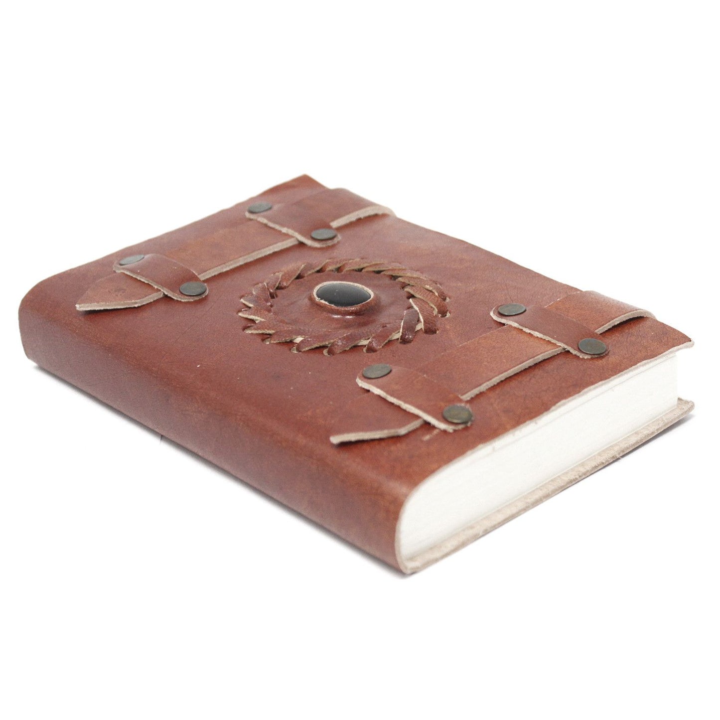 Notizbuch aus Vollrindsleder mit schwarzem Onyx und Gürtelverschluss – 15x10 cm