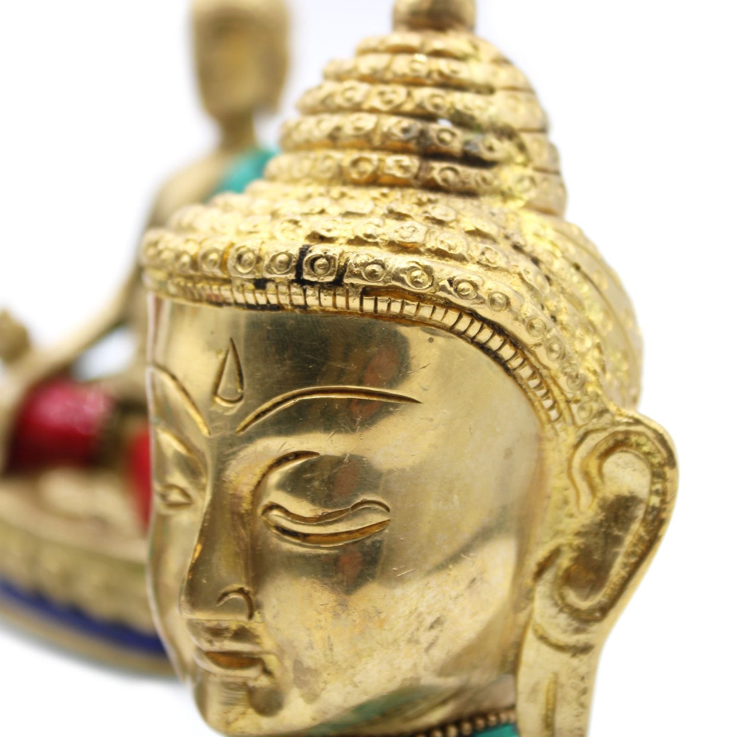 Buddha-Kopf aus massivem Messing, 11,5 cm - Handgefertigte Figur mit Howlite-Dekor