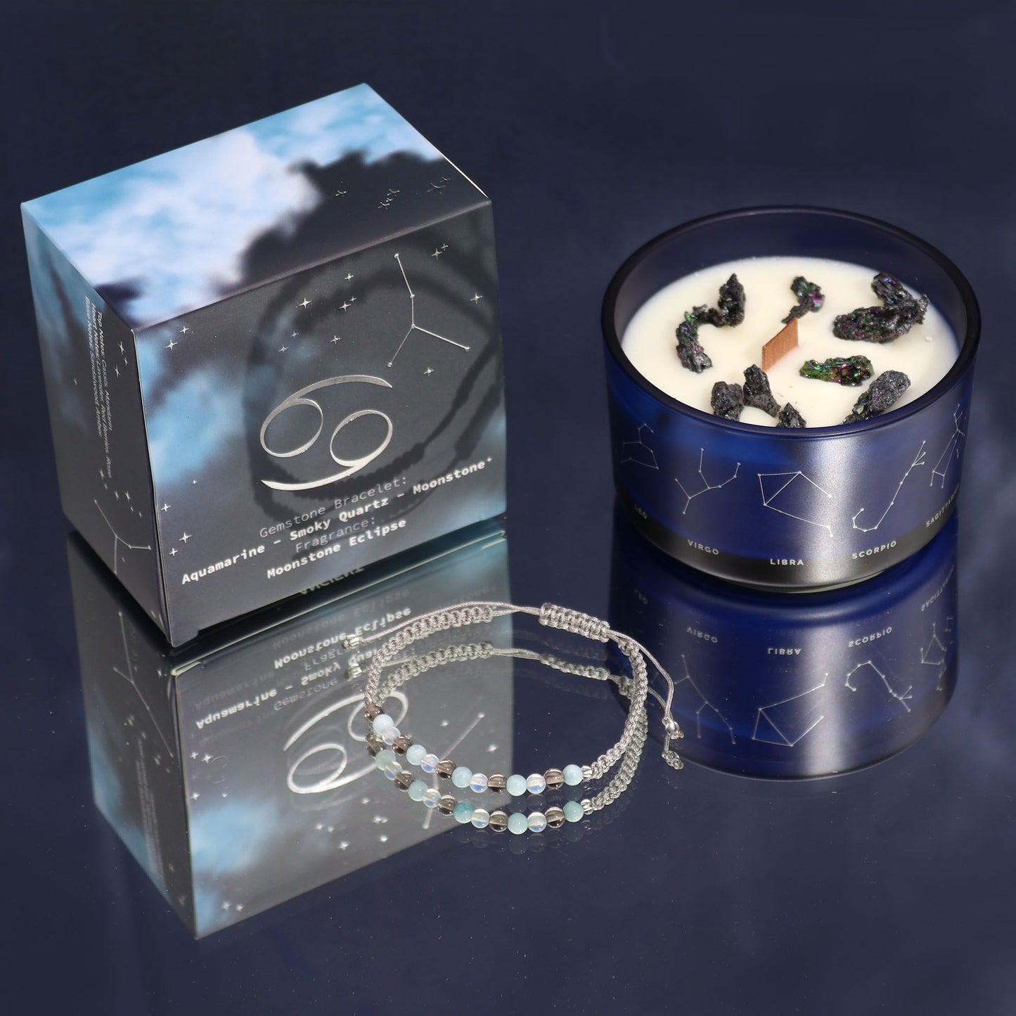 Zodiac Kristallkerze mit Edelstein-Armband – Sternzeichen Krebs