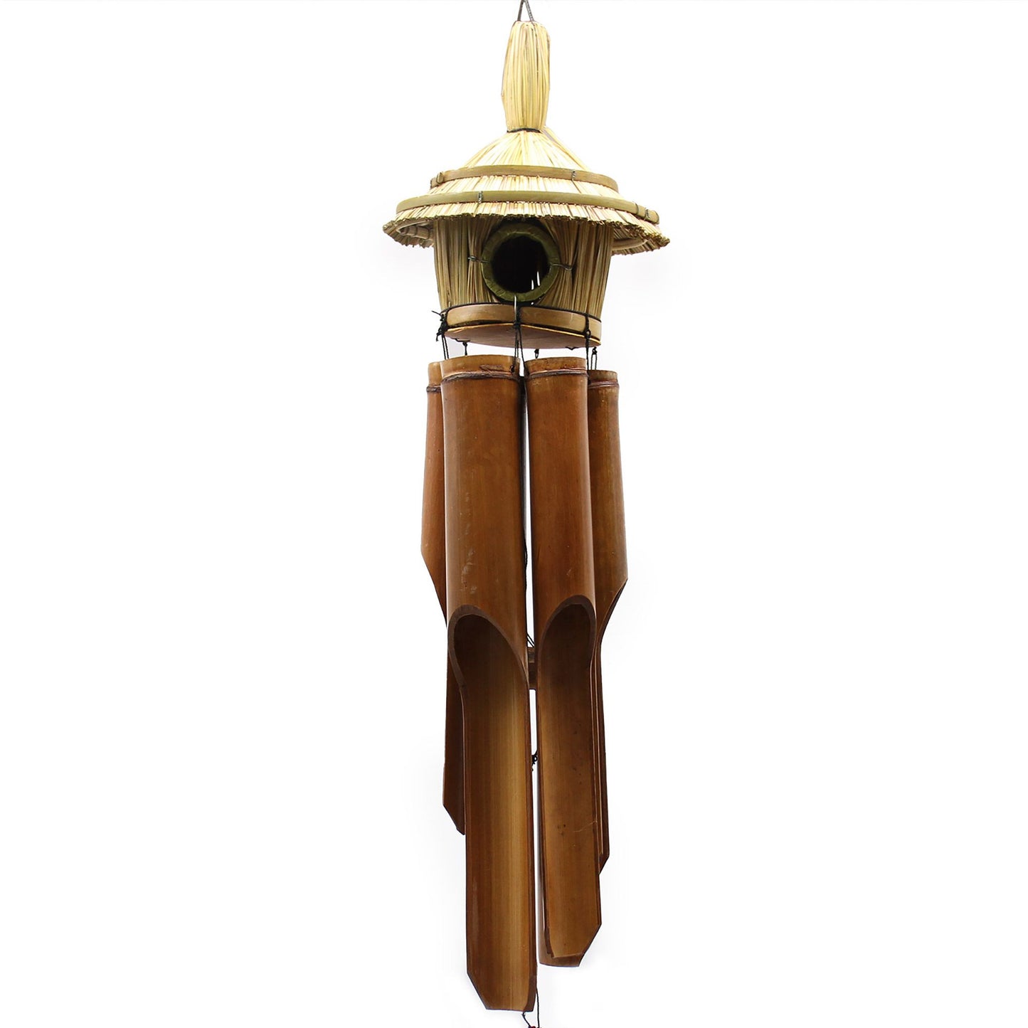 Natürliches Vogelhaus aus Seegras mit Bambus-Windspiel – 56 cm Ø