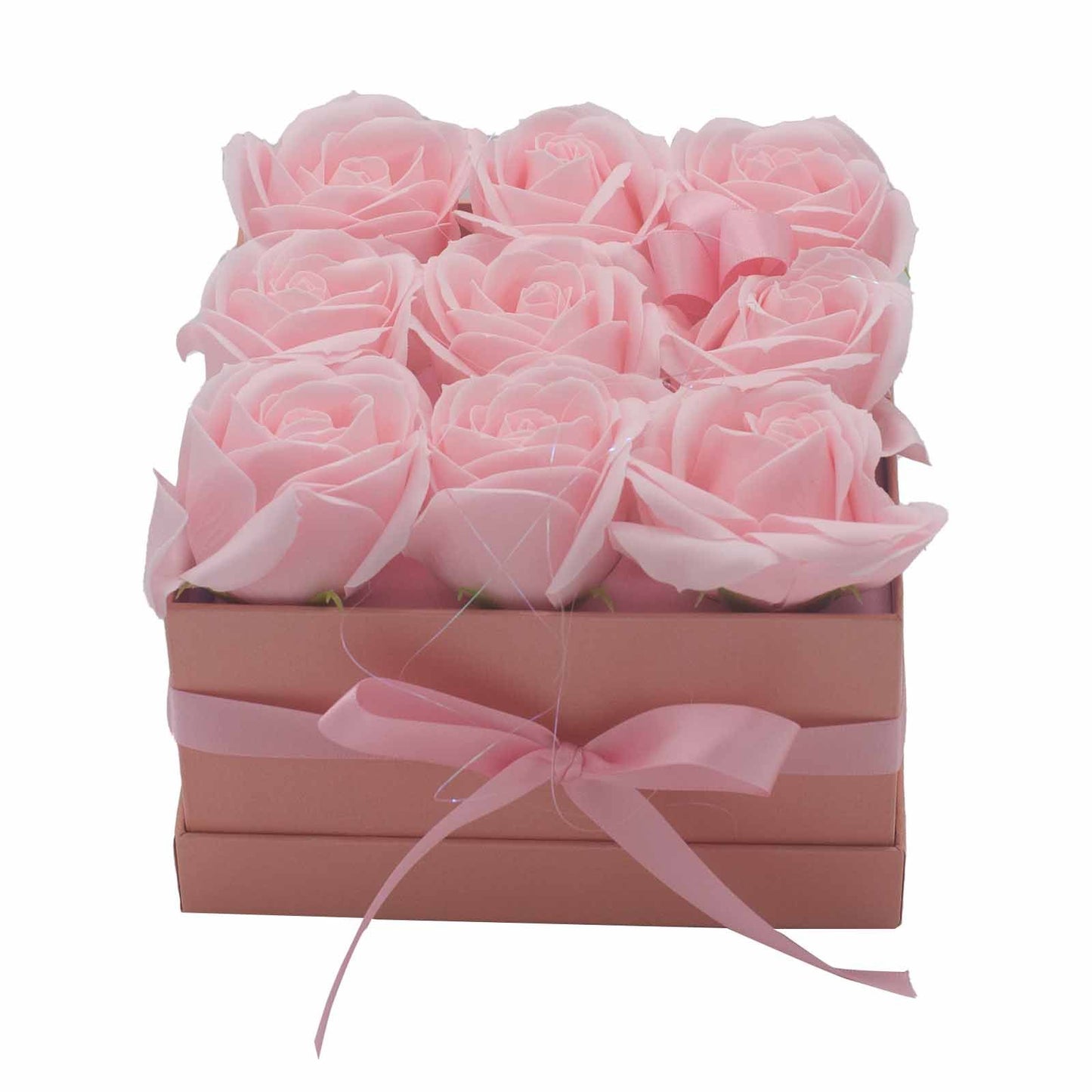 Seifenrosen-Strauß 'Zarte Romantik' - 9 rosa Rosen im Quadrat