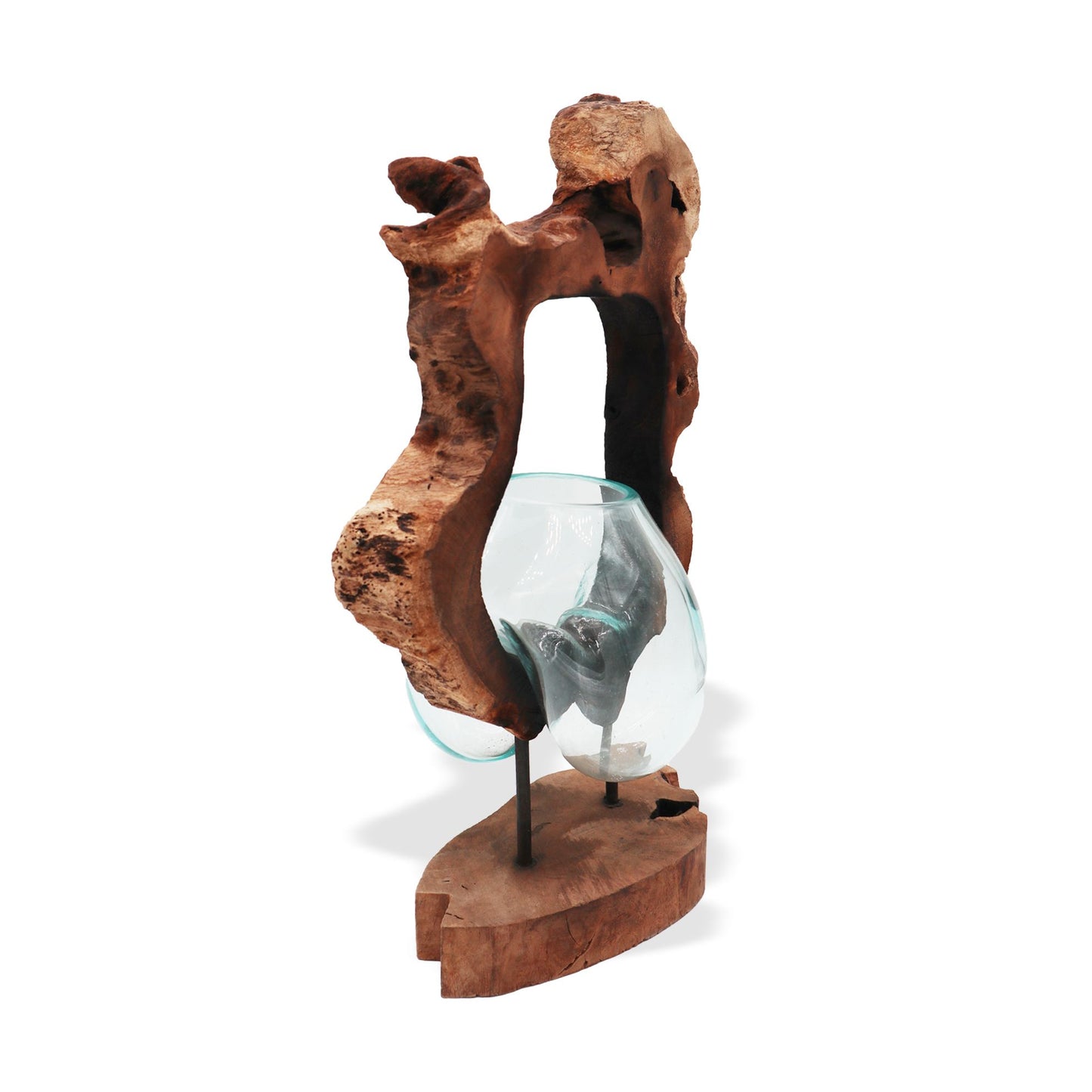 Hängevase aus Schmelzglas auf Wurzelholz - Einzigartiges Natur-Unikat