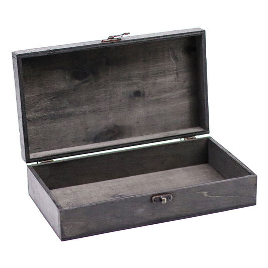 Graue Schatulle im Kolonialstil - Handgefertigte Aufbewahrungsbox mit Metallbeschlägen