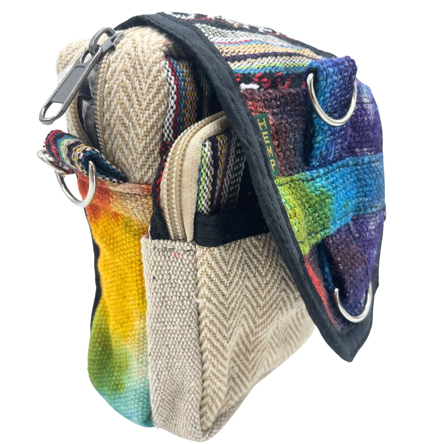Messenger Bag aus Hanf-Baumwolle im Tie-Dye Look – Handgefertigte Umhängetasche