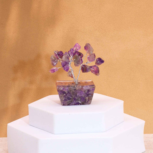 Mini-Edelsteinbaum Amethyst auf Orgonit-Basis – Handgefertigte Deko mit 15 Steinen