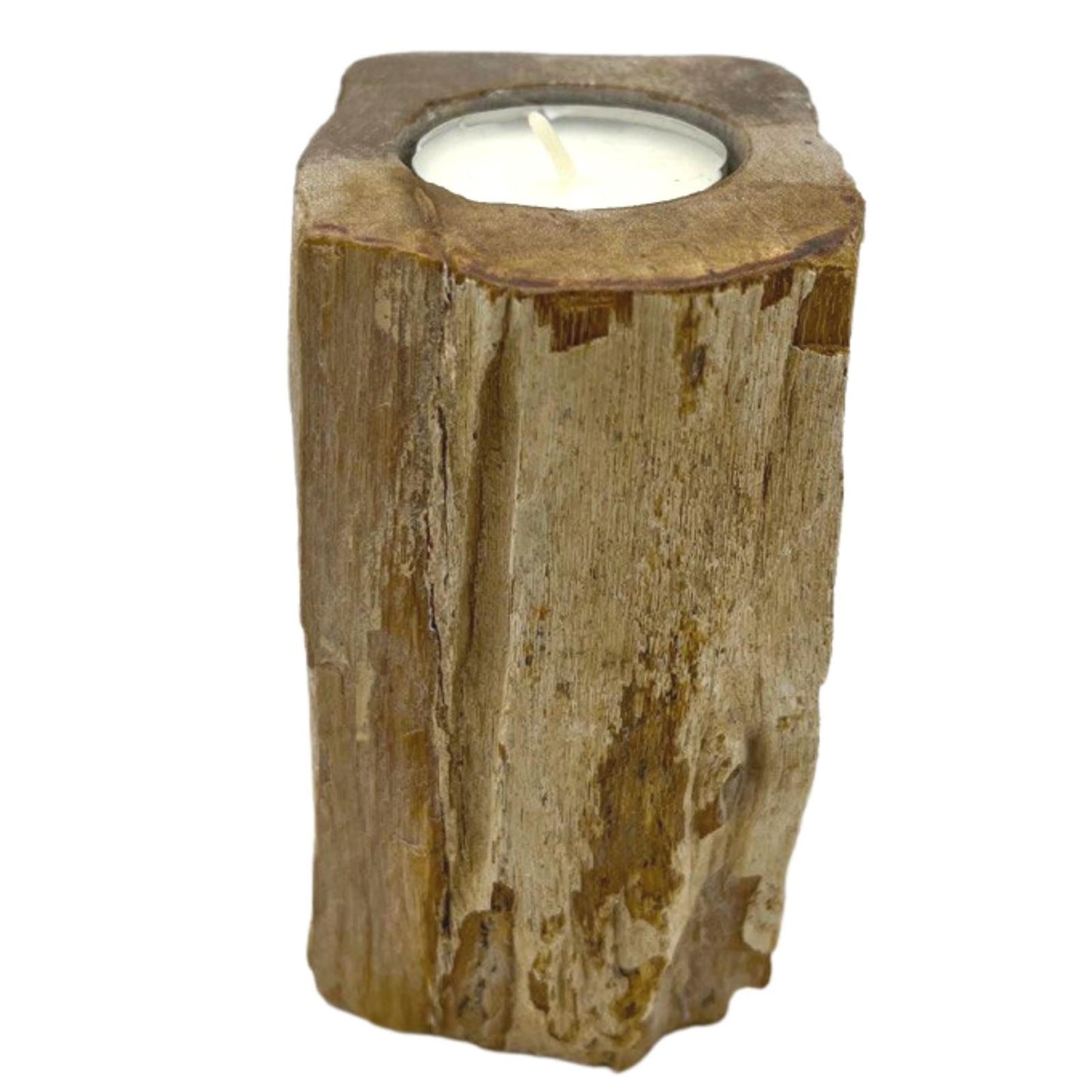 Kerzenhalter aus versteinertem Holz – Einzelstück in Marmor-Optik
