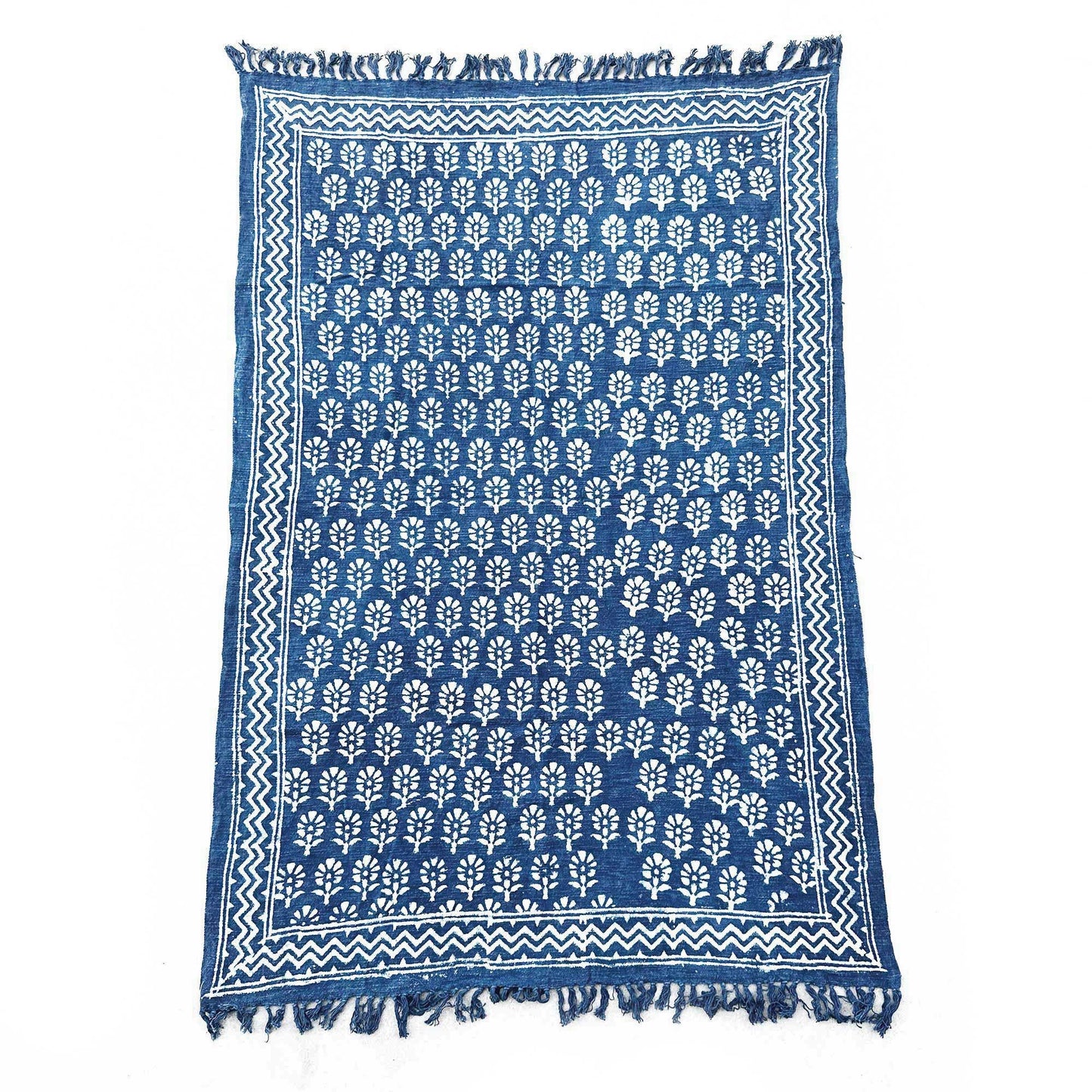 Handgewebte Indigo-Decke Chhota Flower – 170 x 120 cm – Naturfarbenes Baumwoll-Kunstwerk