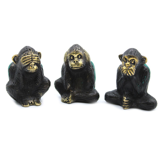 Dreier-Set Weisheitsaffen - Handgefertigte Messing-Skulpturen für Harmonie