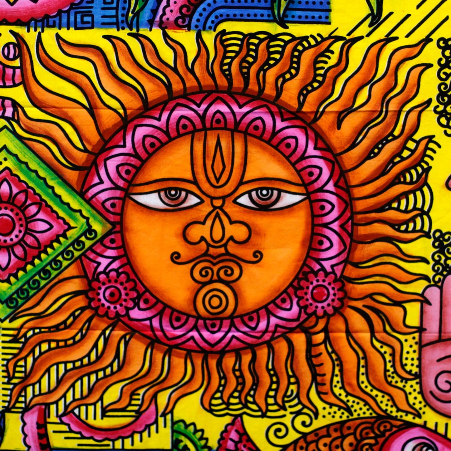 Handgemaltes Sonnen-Wandbild aus Baumwolle – 115x75 cm
