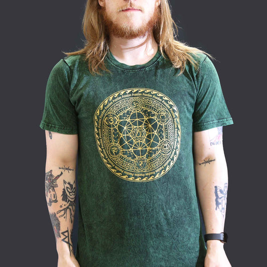 Grünes Chakra T-Shirt mit Vintage-Look – Handgefertigt in Nepal
