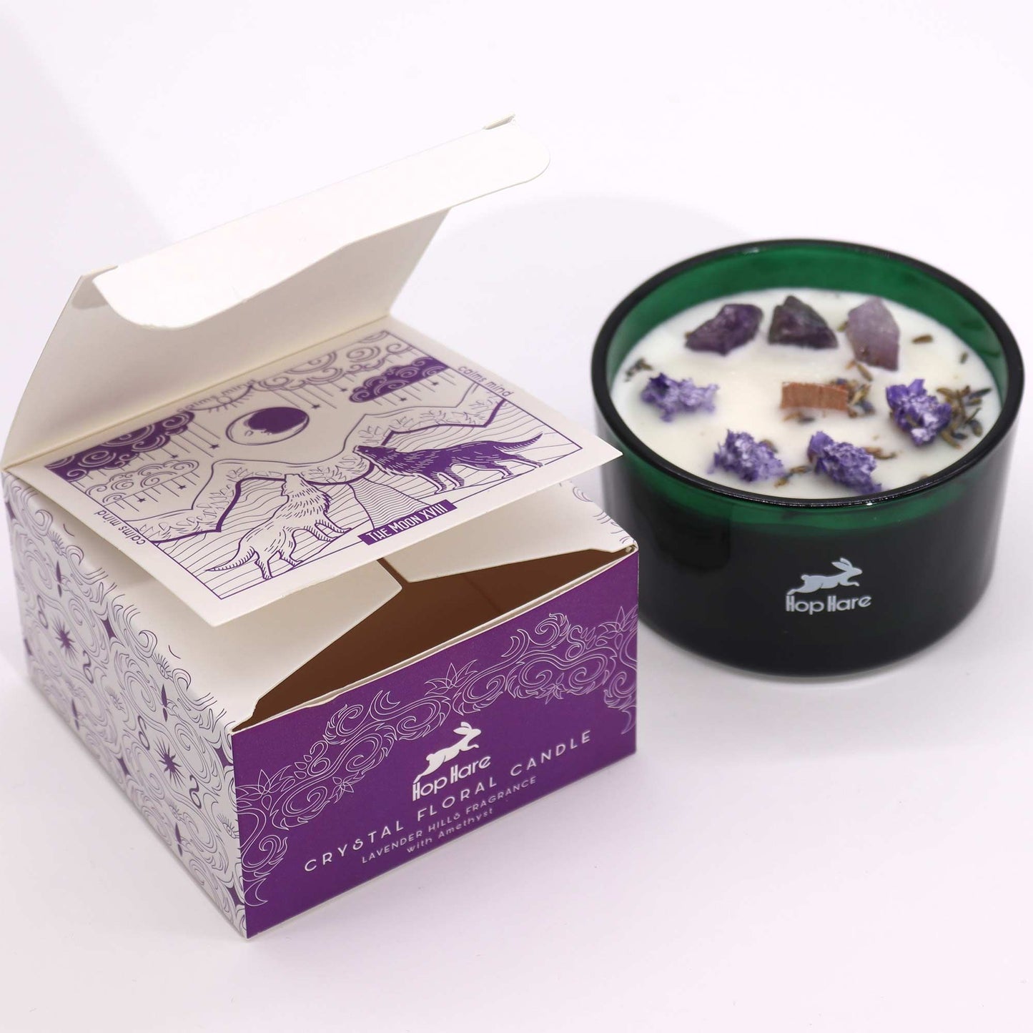 Kristall-Kerze 'The Moon' – Amethyst & Lavendel für innere Ruhe