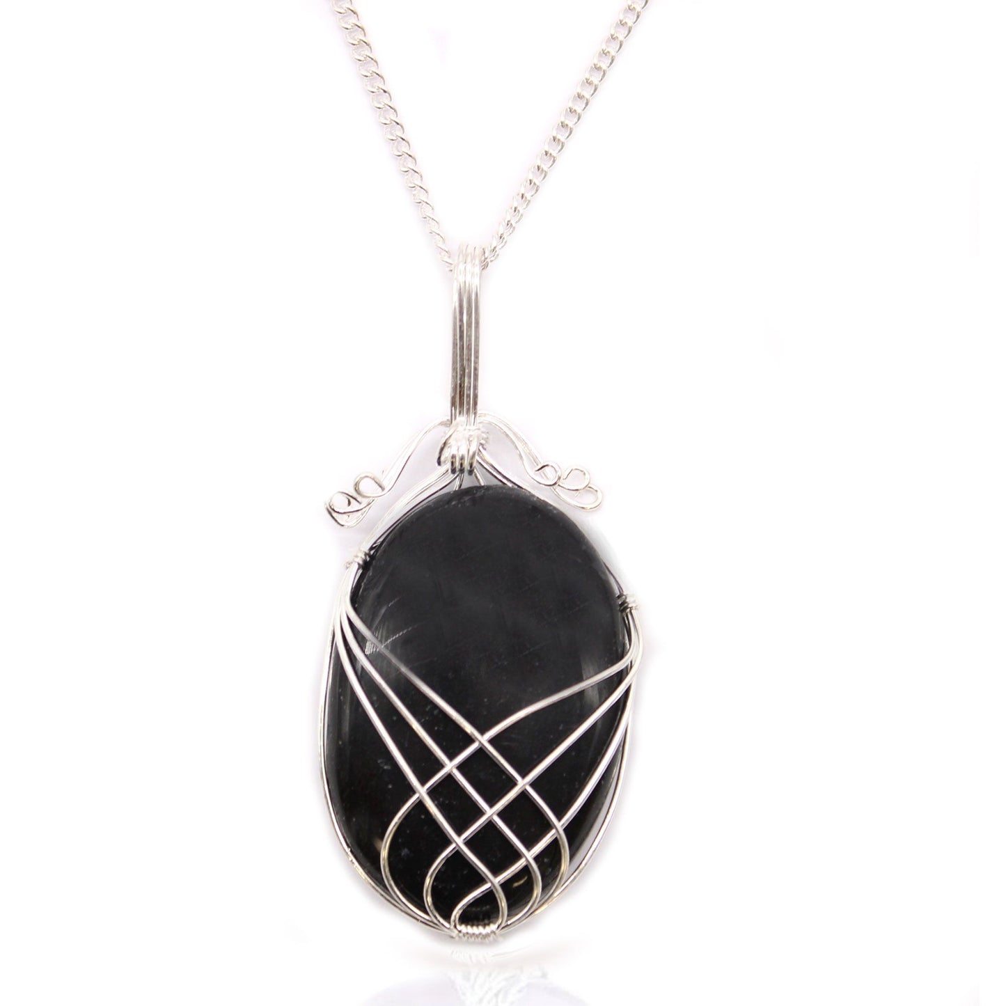Halskette mit gewickeltem Schwarz-Onyx - Versilbert