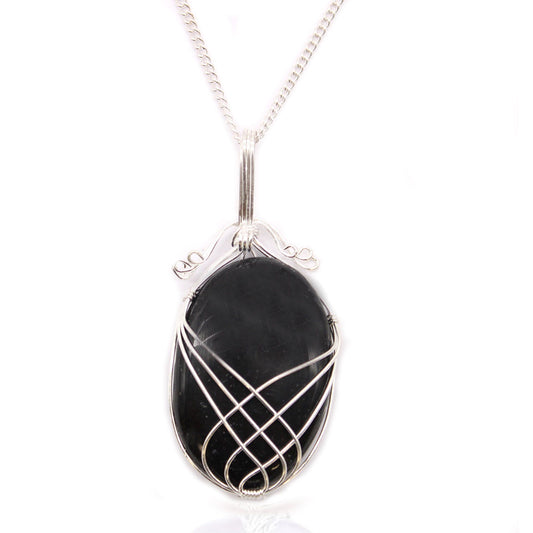 Halskette mit gewickeltem Schwarz-Onyx - Versilbert