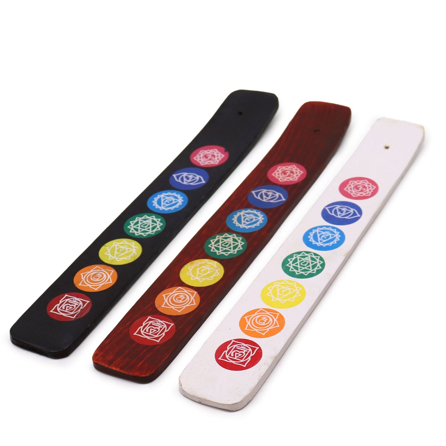 Handbemalter Chakra-Aschefänger aus Mangoholz - Regenbogenfarben