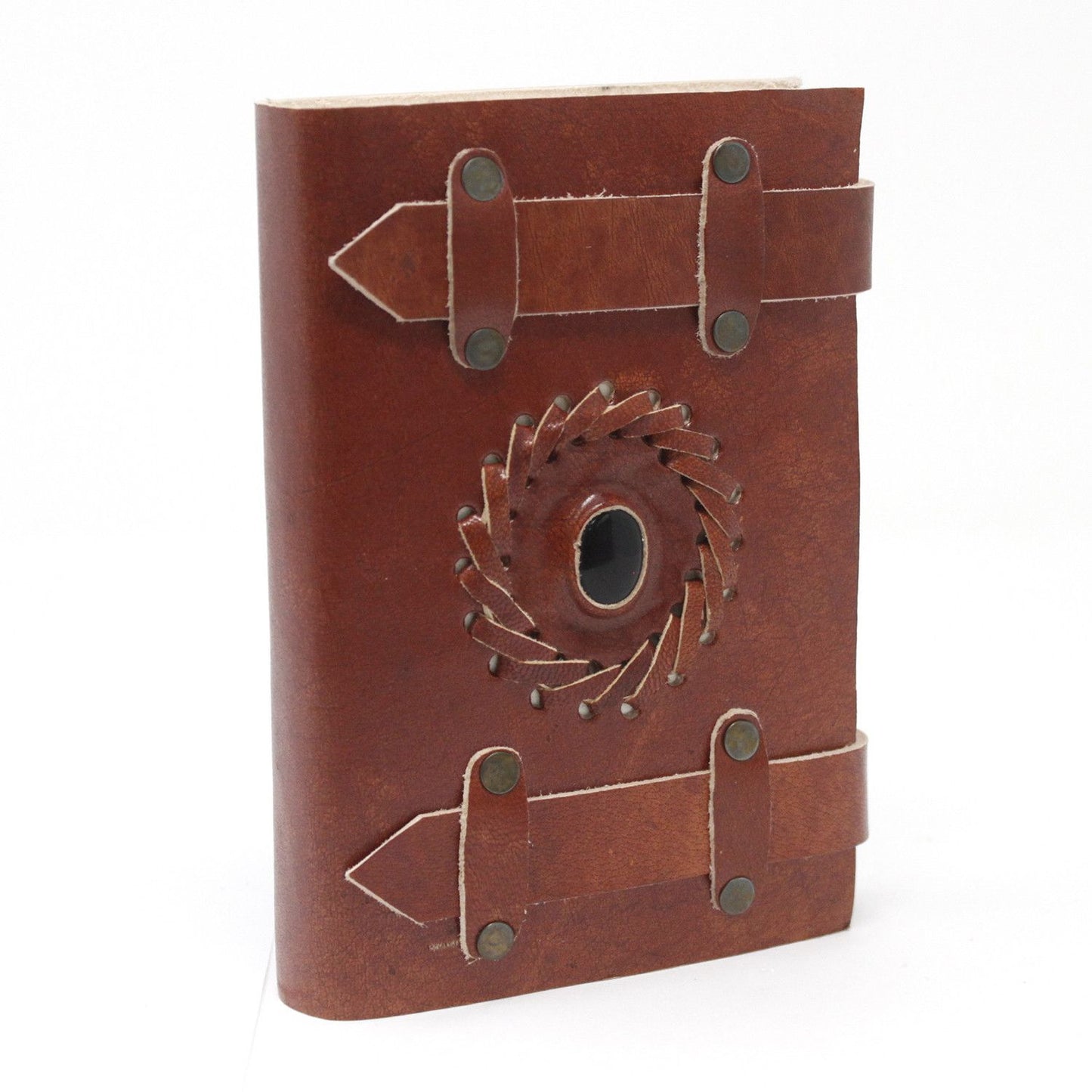 Notizbuch aus Vollrindsleder mit schwarzem Onyx und Gürtelverschluss – 15x10 cm