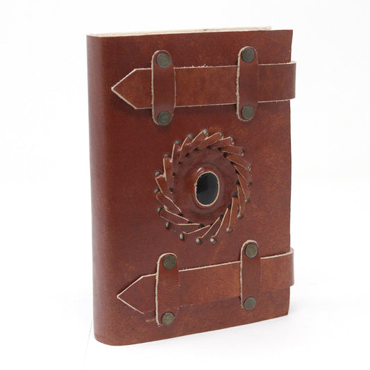 Notizbuch aus Vollrindsleder mit schwarzem Onyx und Gürtelverschluss – 15x10 cm