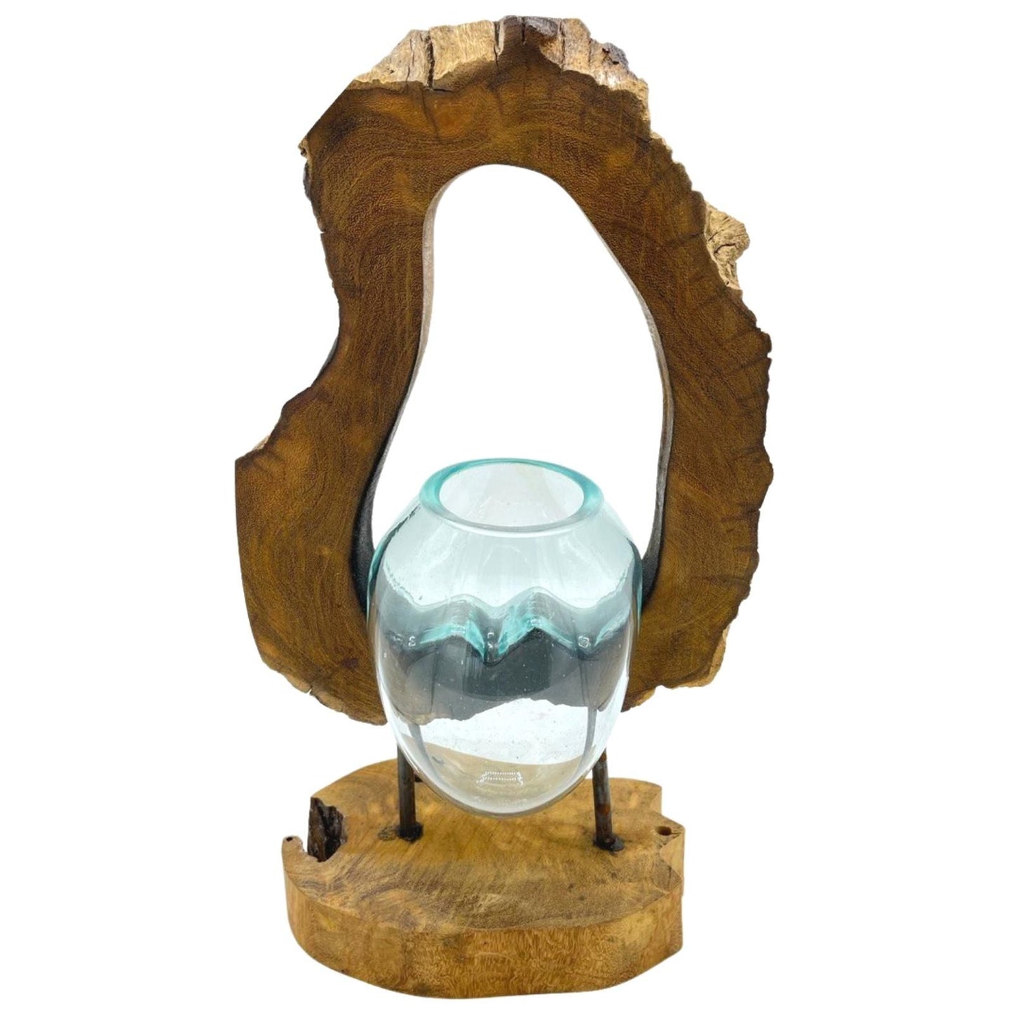 Hängevase aus Schmelzglas auf Wurzelholz - Einzigartiges Natur-Unikat