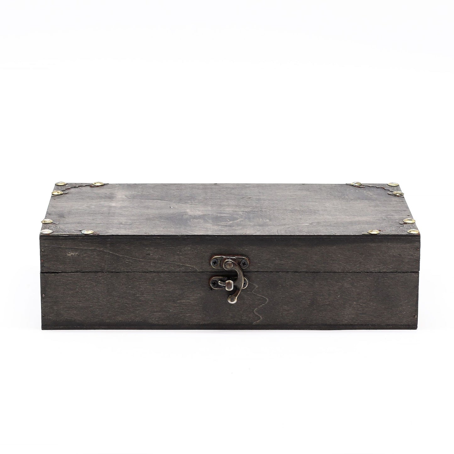 Graue Schatulle im Kolonialstil - Handgefertigte Aufbewahrungsbox mit Metallbeschlägen