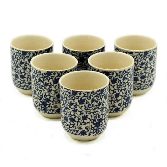 Set mit 6 Keramik-Teetassen im eleganten Blauen Muster – 190 ml