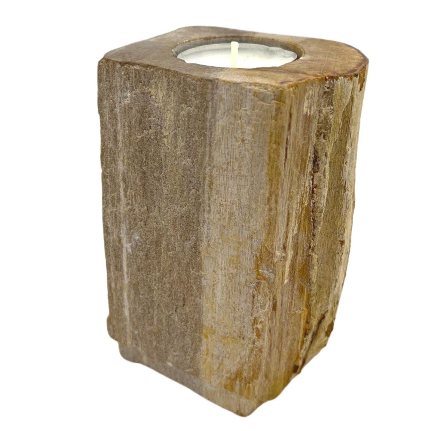 Kerzenhalter aus versteinertem Holz – Einzelstück in Marmor-Optik