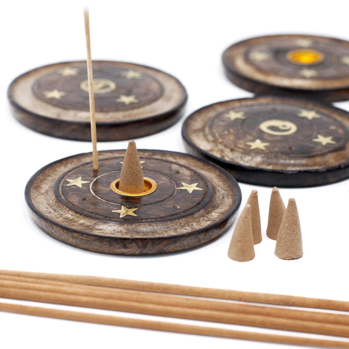 Räucherscheibe aus Mangoholz, 10 cm – Handgefertigter Halter für Räucherkegel und Stäbchen