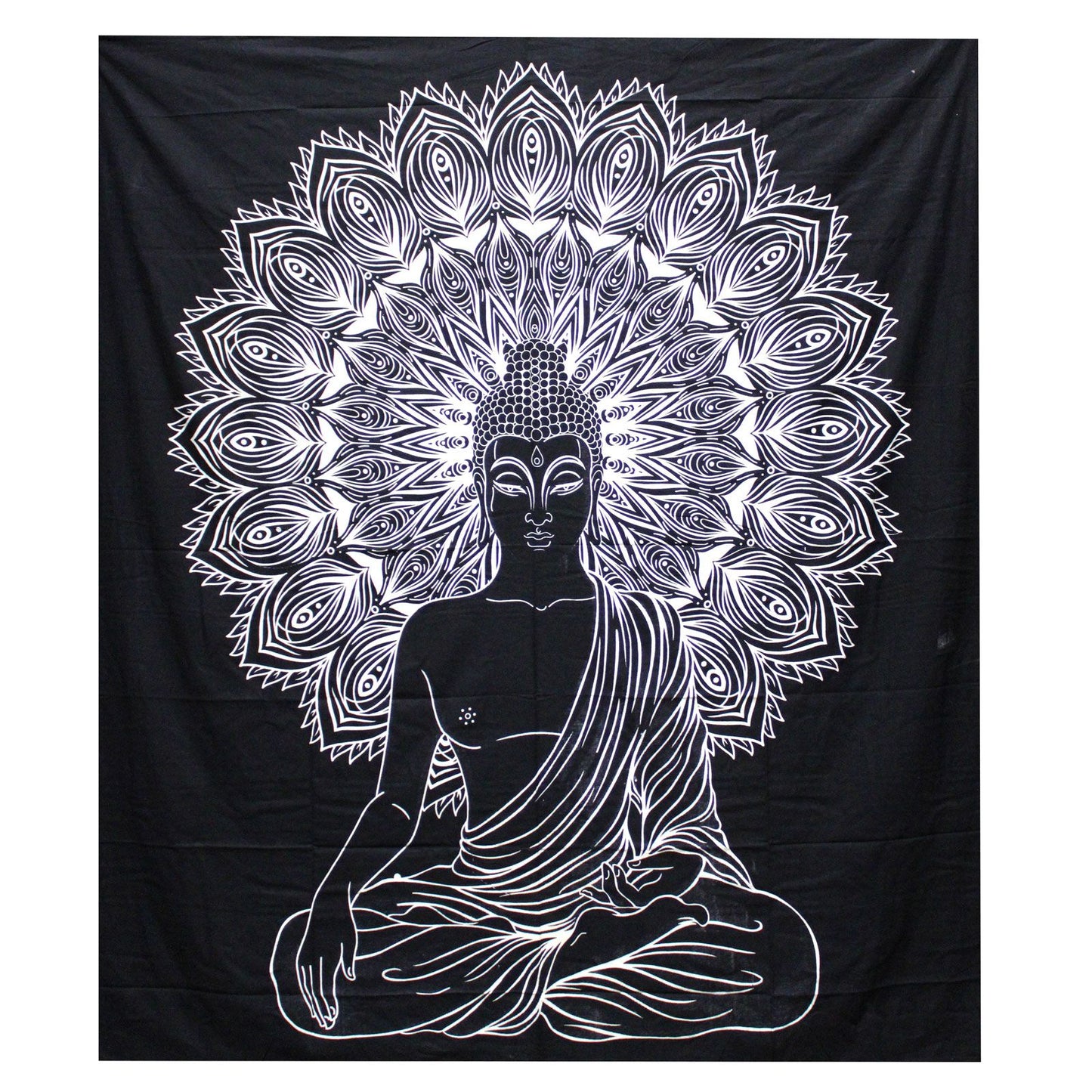 Handgedruckte Buddha-Tagesdecke & Wandbehang – 230x200 cm aus Naturbaumwolle