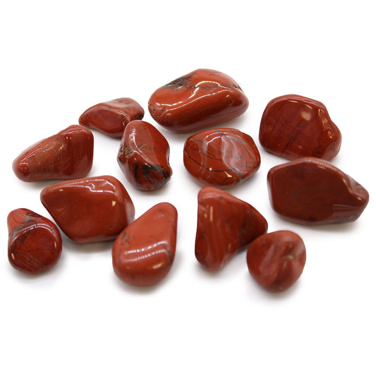 Set mit 12 Trommelsteinen aus rotem Jaspis – Handverlesen aus Afrika