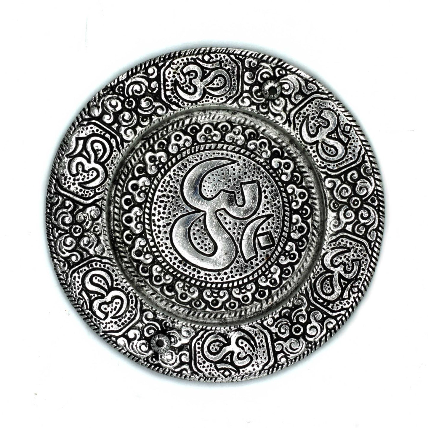 Räucherhalter 'Heiliges Om' aus poliertem Aluminium – 11 cm