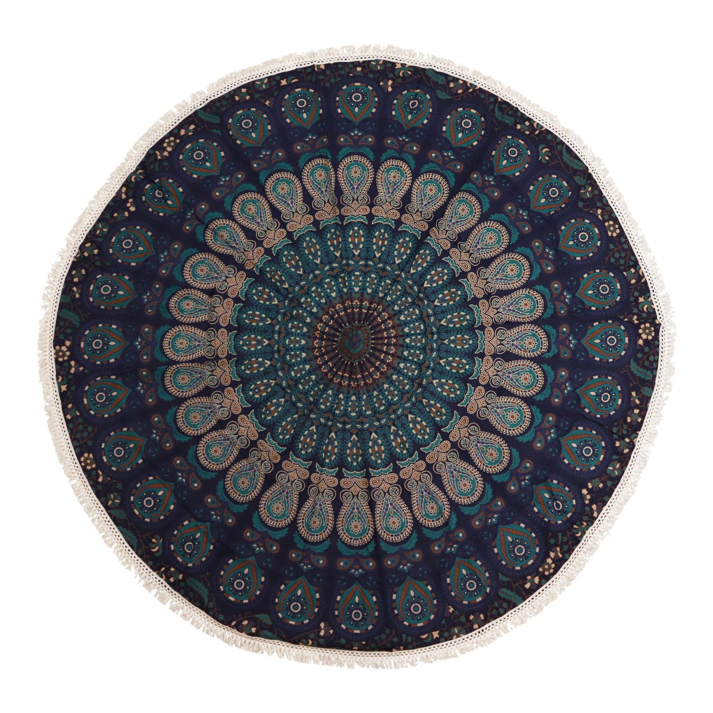 Mandala Rundbild 'Pfauenblau' – Handgefertigte Wandkunst aus Baumwolle