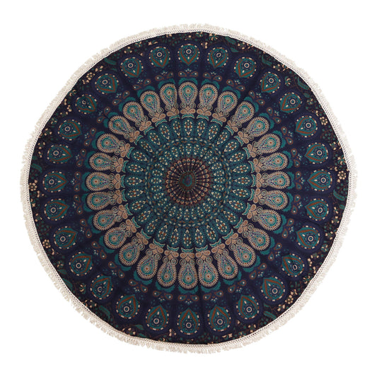 Mandala Rundbild 'Pfauenblau' – Handgefertigte Wandkunst aus Baumwolle