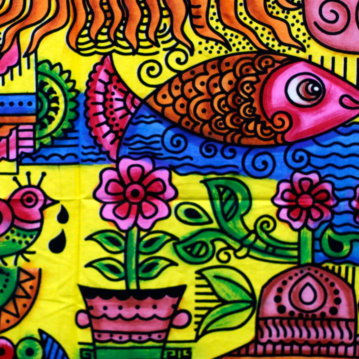 Handgemaltes Sonnen-Wandbild aus Baumwolle – 115x75 cm