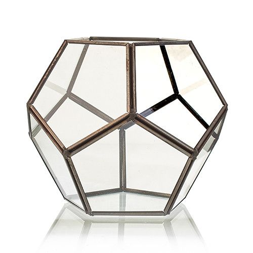 Großes Glas-Terrarium im Achteck-Design mit Messingrahmen