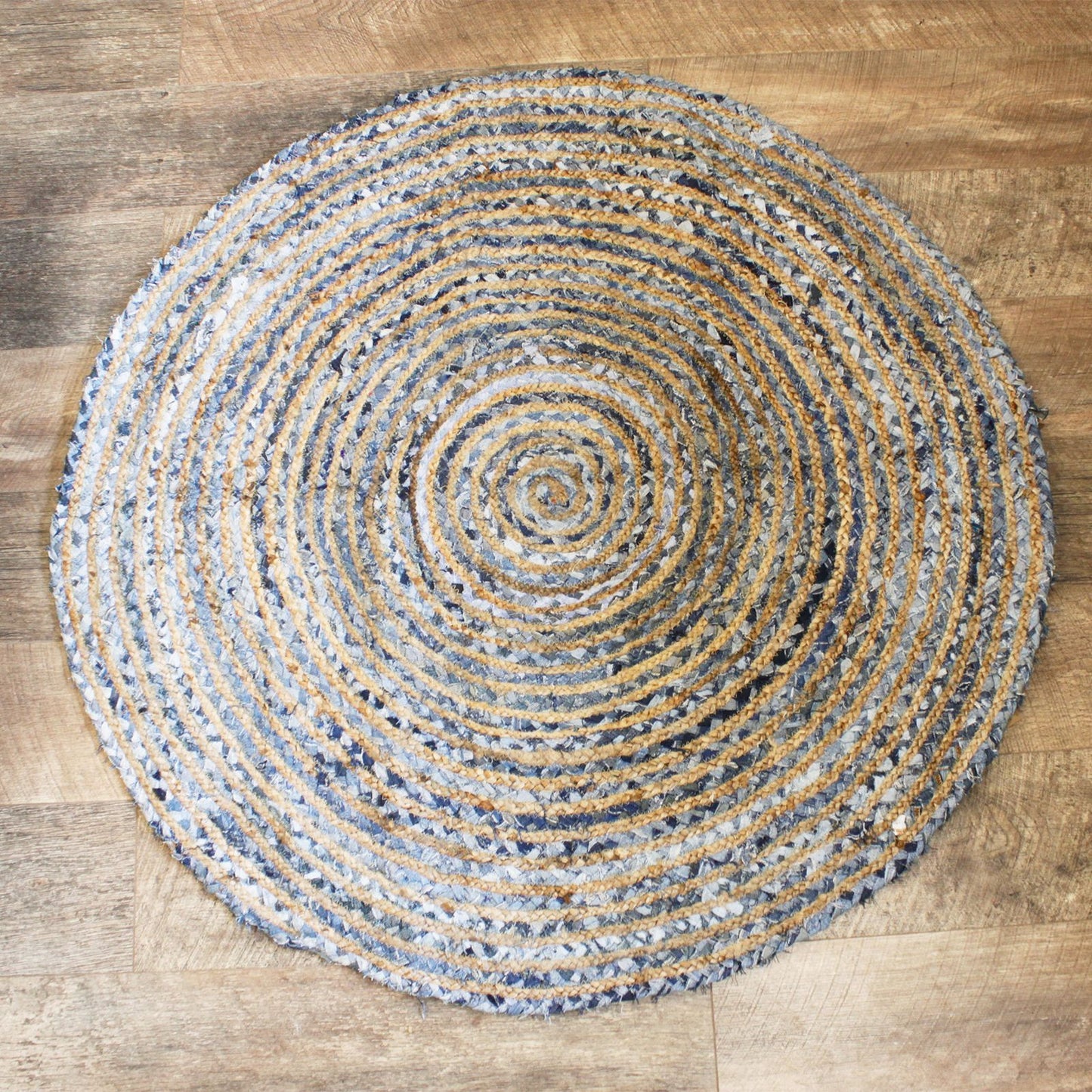 Runder Naturteppich 120 cm in Jute & Denim-Optik