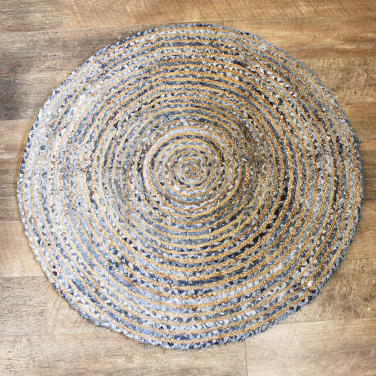 Runder Naturteppich 120 cm in Jute & Denim-Optik