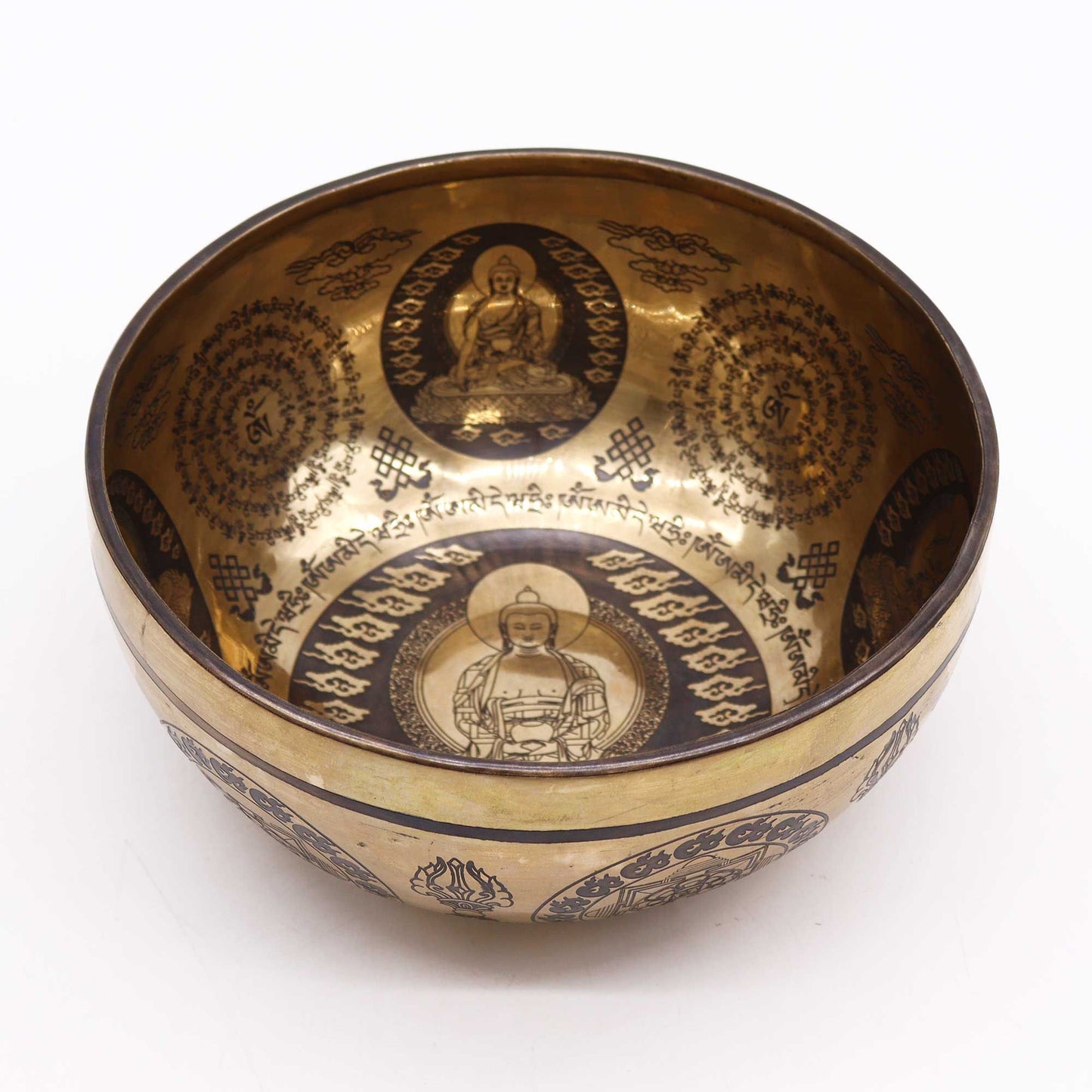 Meditationsschale mit den Fünf Dhyani-Buddhas – Handgefertigt in Nepal, 21 cm