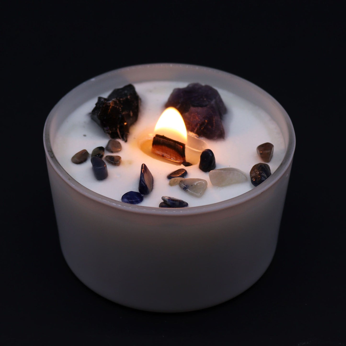 Kristallkerze für das Solarplexus-Chakra mit Amethyst und Schwarzachat