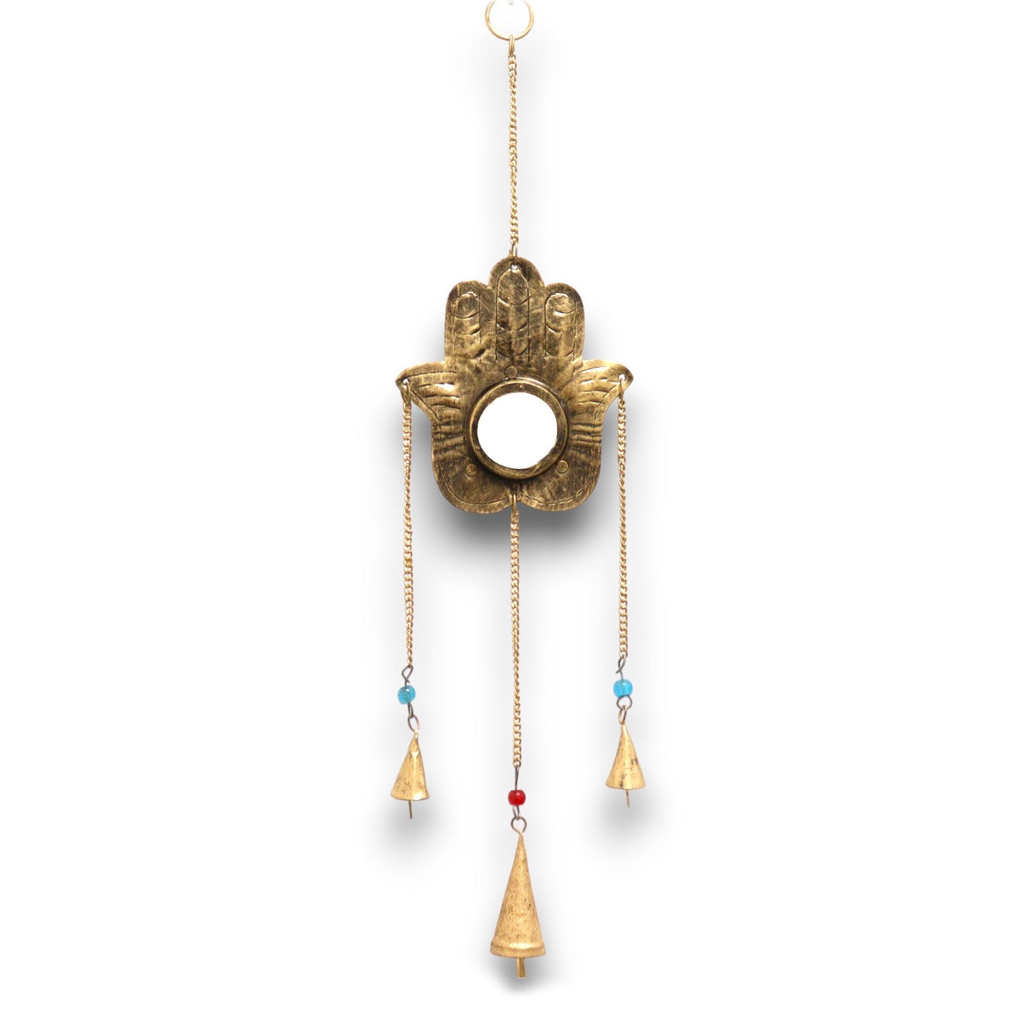 Hamsa-Hand Windspiel mit Spiegel & 3 Glöckchen – Eisen