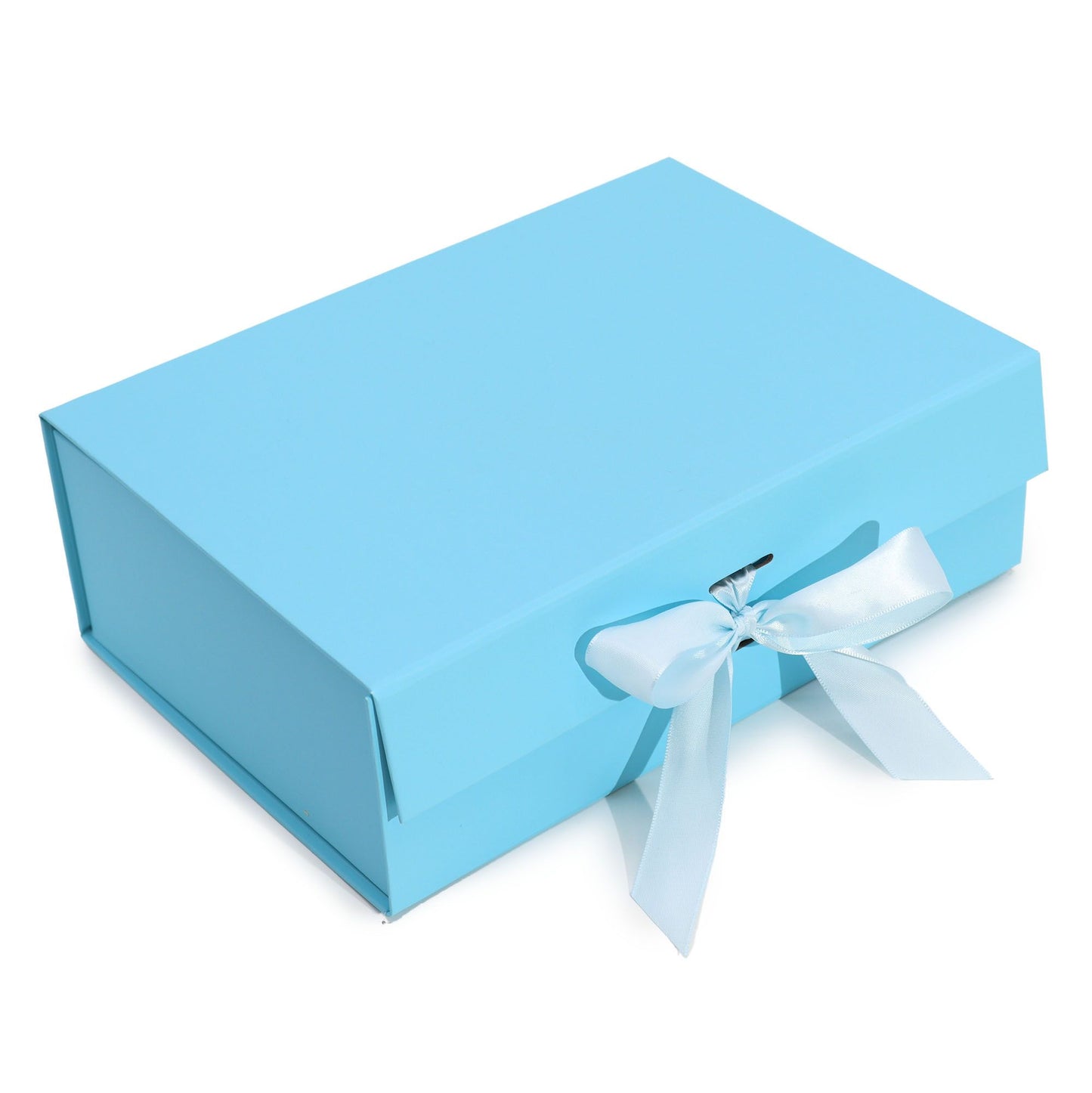 Elegante Geschenkbox in Babyblau – faltbar mit integrierter Schleife
