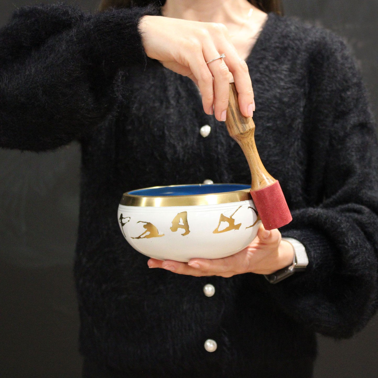 Klangschalen-Set 'Baum des Lebens' in Grün - 14 cm mit Holzschlägel