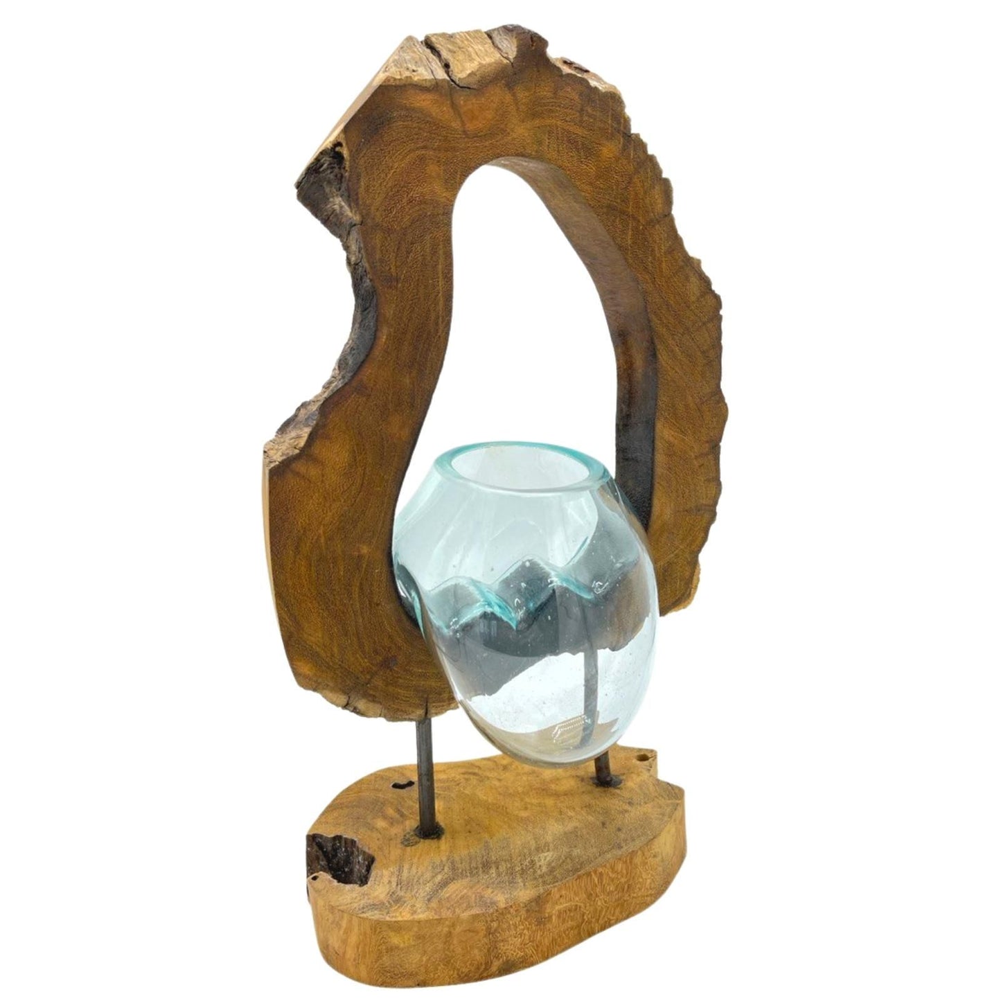 Hängevase aus Schmelzglas auf Wurzelholz - Einzigartiges Natur-Unikat