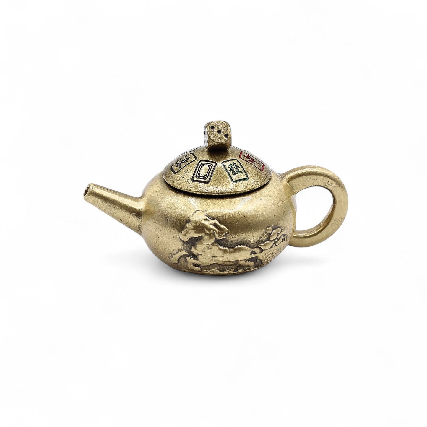 Feng Shui Glücks-Teekanne mit Würfel-Dreh – Messing-Talisman & Entscheidungshelfer