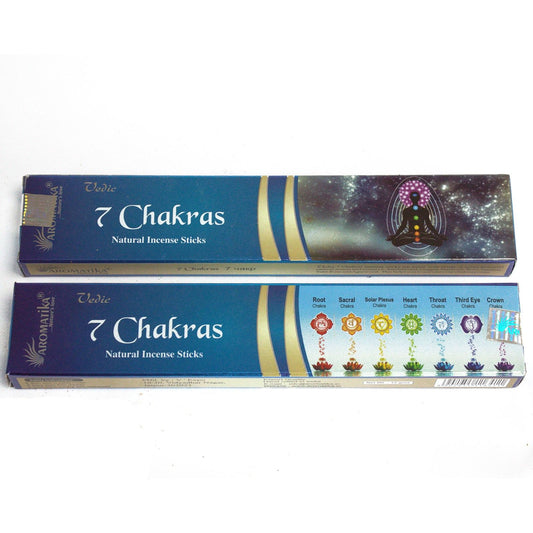 Masala-Räucherstäbchen 7 Chakra - 12 Stäbchen handgerollt in Jaipur
