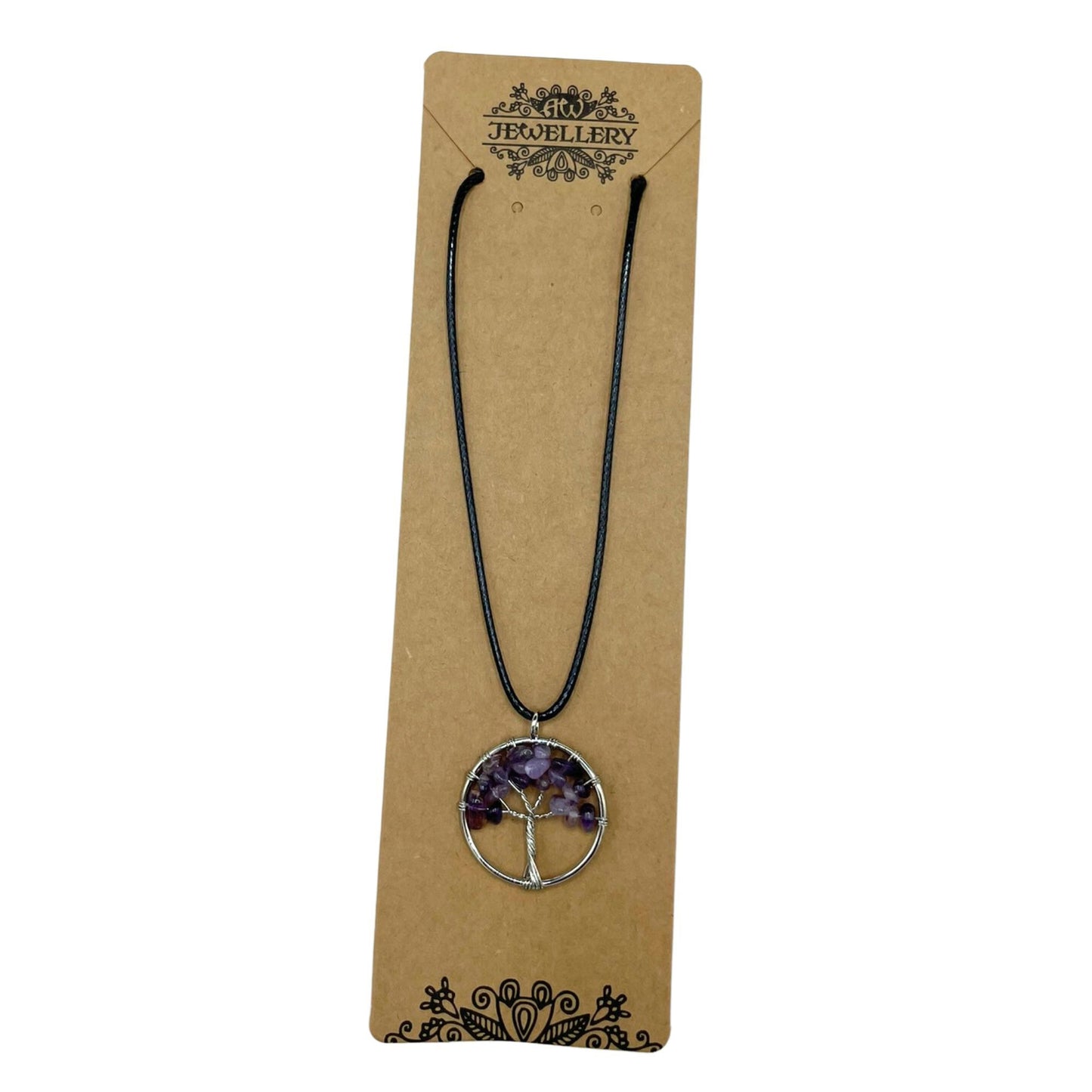 Lebensbaum-Anhänger aus Amethyst – Handgefertigt mit Lederband